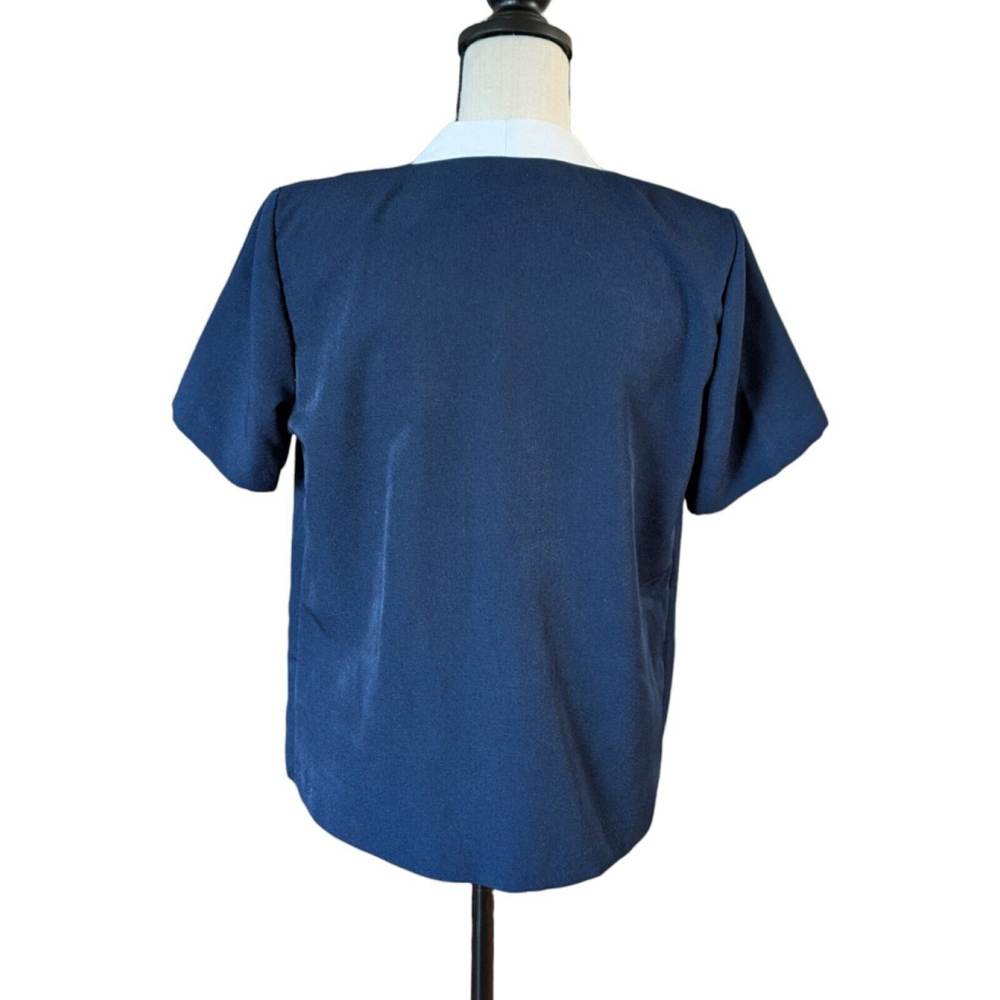 Vintage kathie lee collection Woman's Blouse Jacket Navy blue Padded Shoulder Sm - Picture 5 of 9